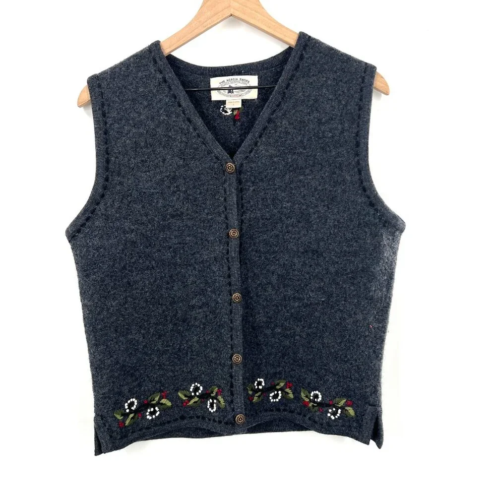 The Acadia Shops national park Bar Harbor Maine 100% wool vest coastal grandma L